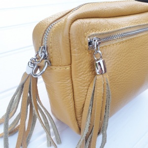 Double Tassel Leather Bag - Mustard